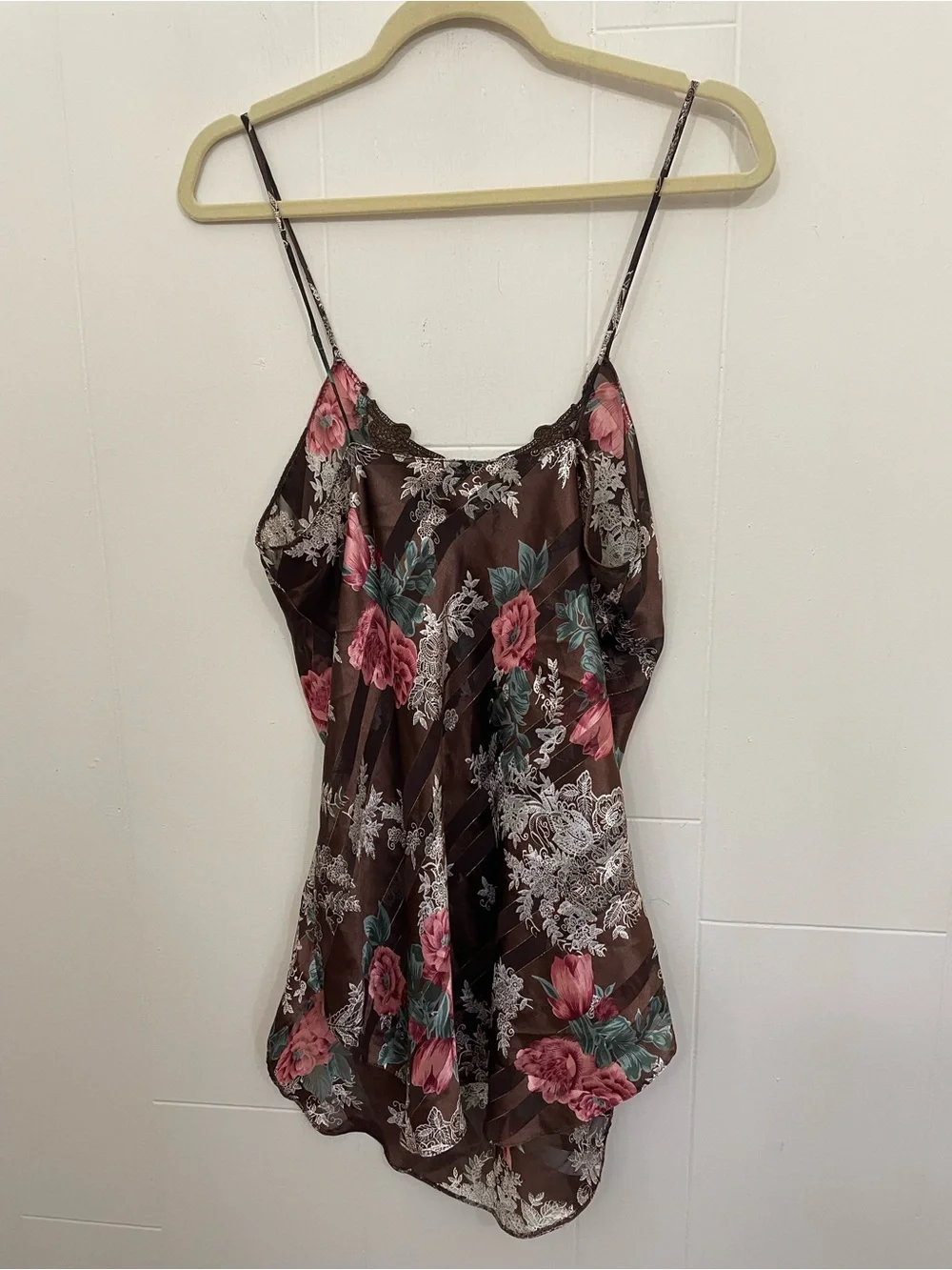 Vintage Lace Slip Dress Size M Brown Floral Sheer Beautiful Whimsy Goth Fairy